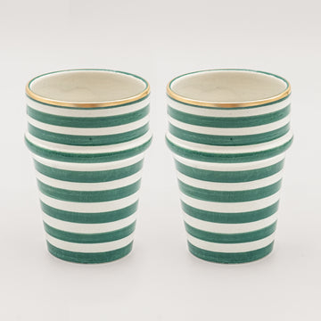 Large Striped Cups (280 ml) (Set of 2) - Emerald Green