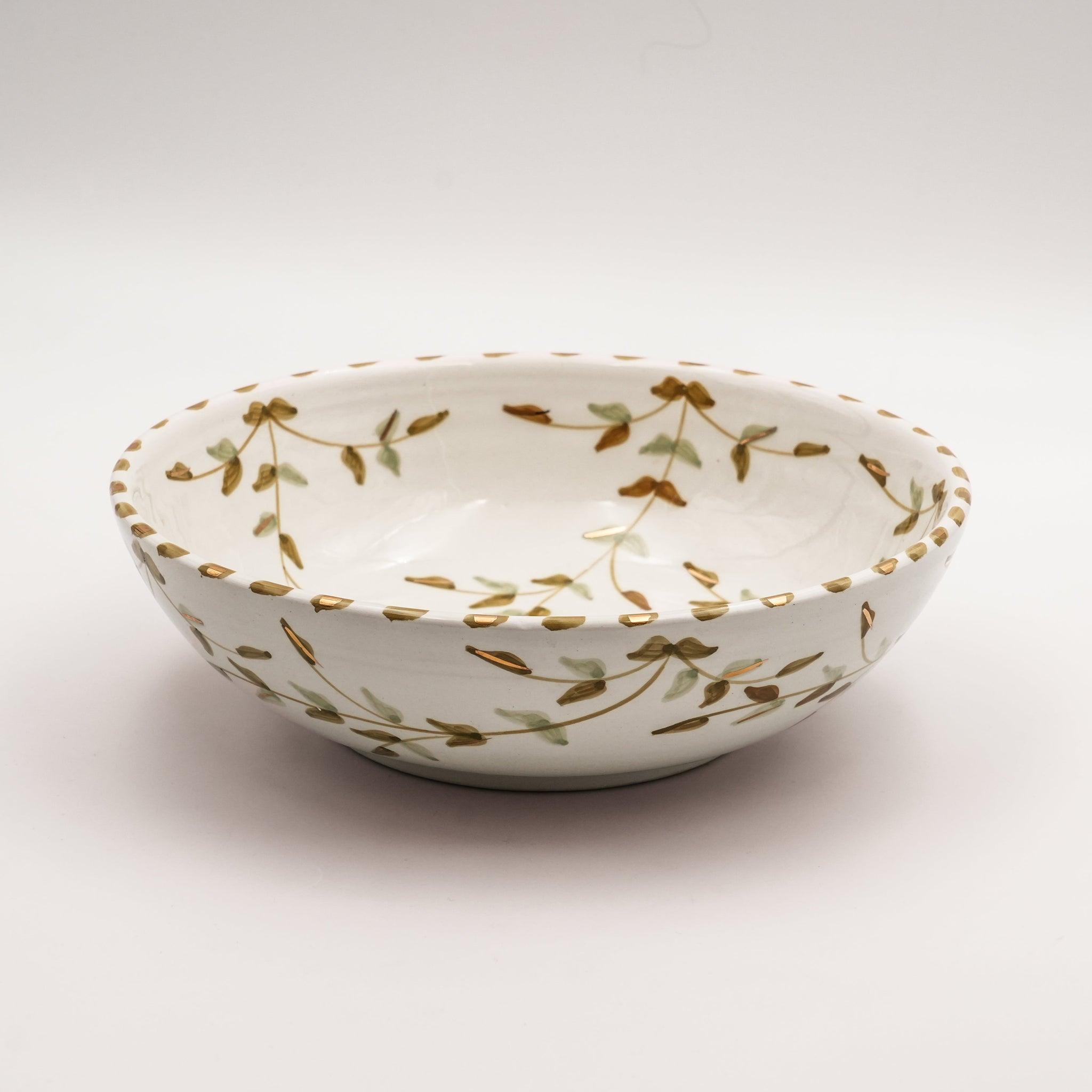 Large Floral Serving Bowl (26 cm) - White & Mint Green