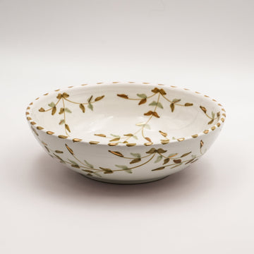 Large Floral Serving Bowl (26 cm) - White & Mint Green