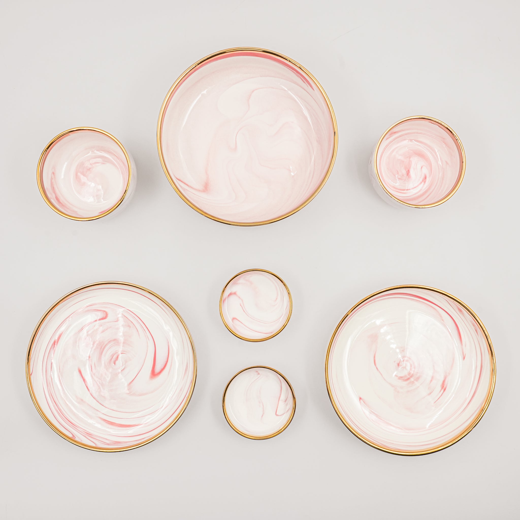 Swirl Serving Bowls (Set of 7) - Pink Blush