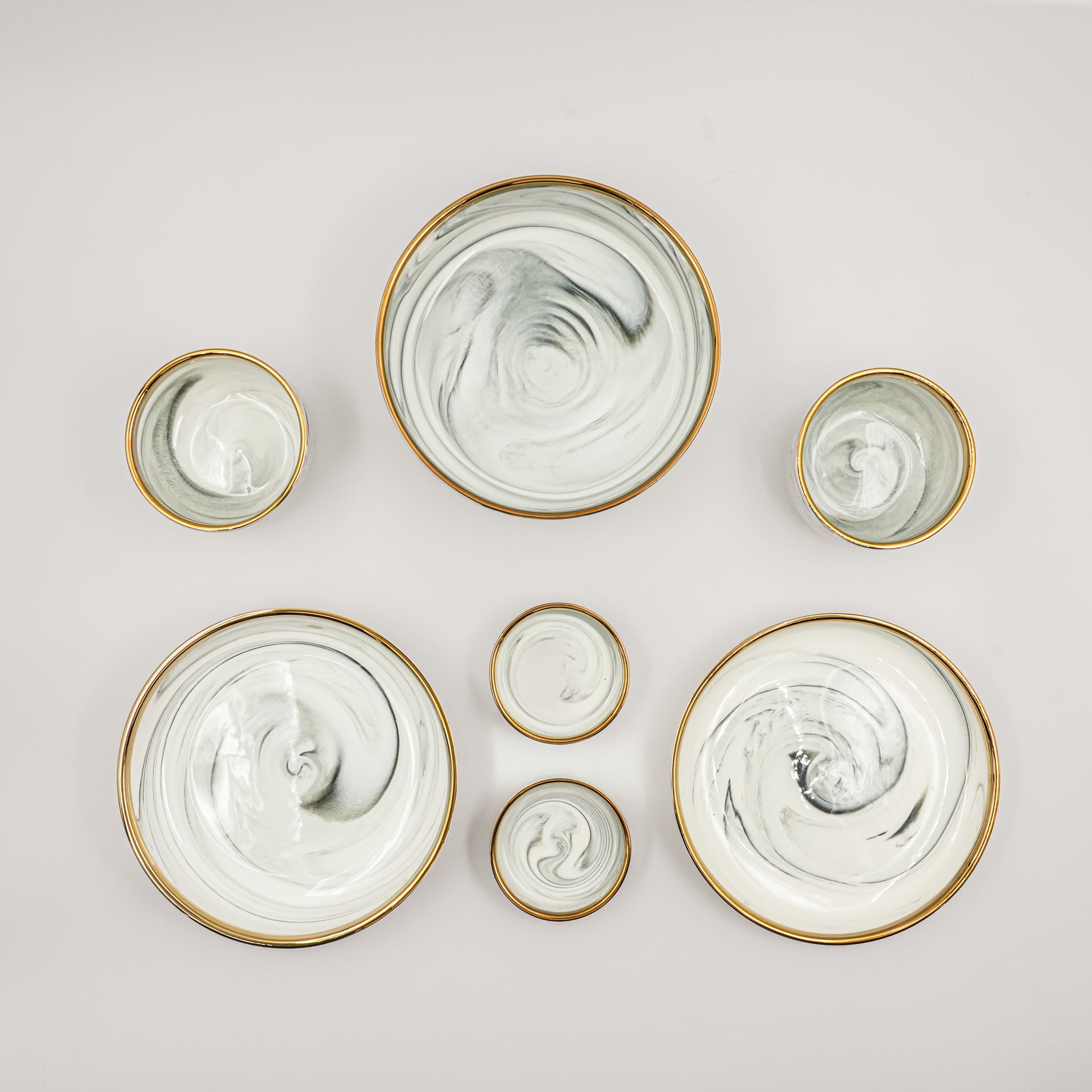 Swirl Serving Bowls (Set of 7) - Stone Grey
