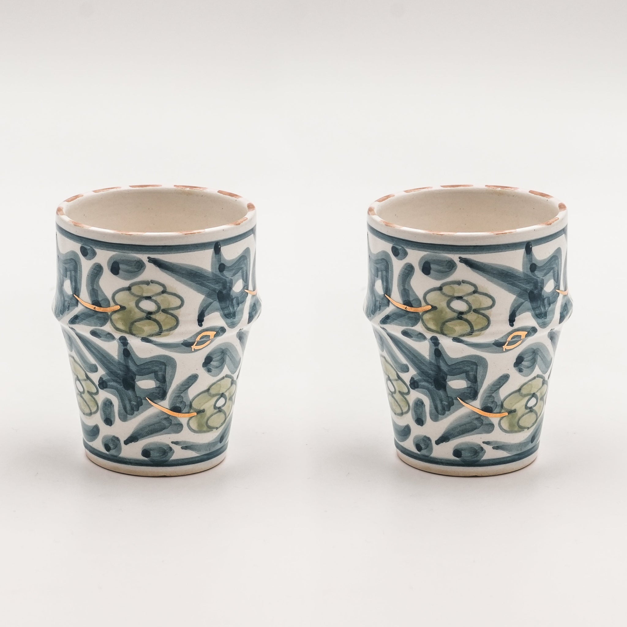 Medium Floral Cups (200 ml) (Set of 2) - Stone Blue