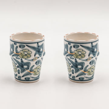 Medium Floral Cups (200 ml) (Set of 2) - Stone Blue