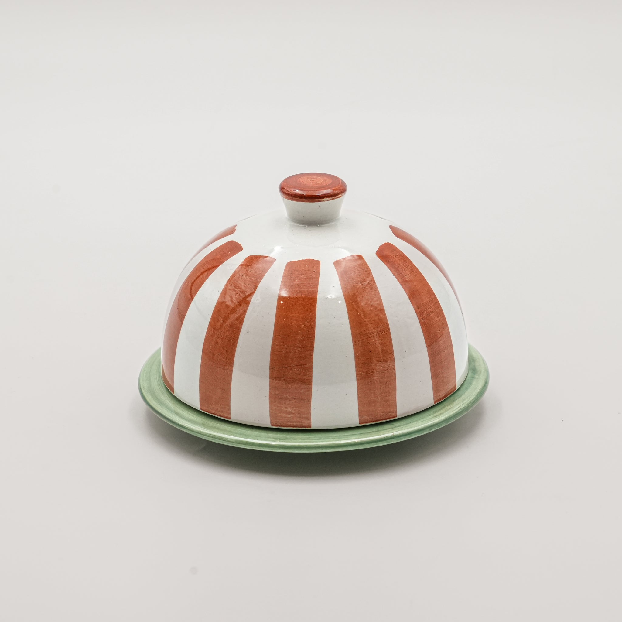 Striped Bowl with Lid - Terracotta Orange