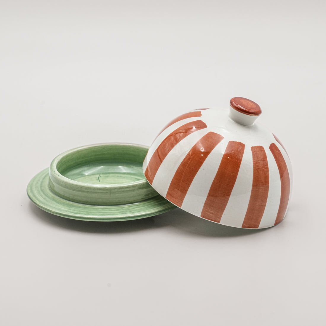 Striped Bowl with Lid - Terracotta Orange