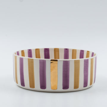 Striped Flat Serving Bowl (18 or 24 cm) - Purple & Beige