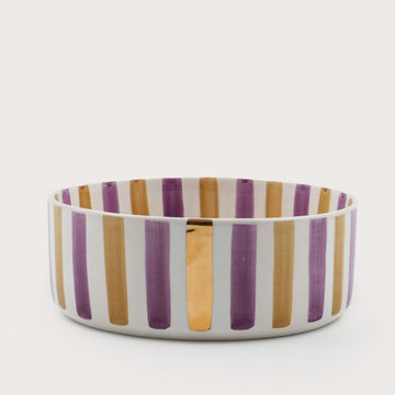 Striped Flat Serving Bowl (18 or 24 cm) - Purple & Beige