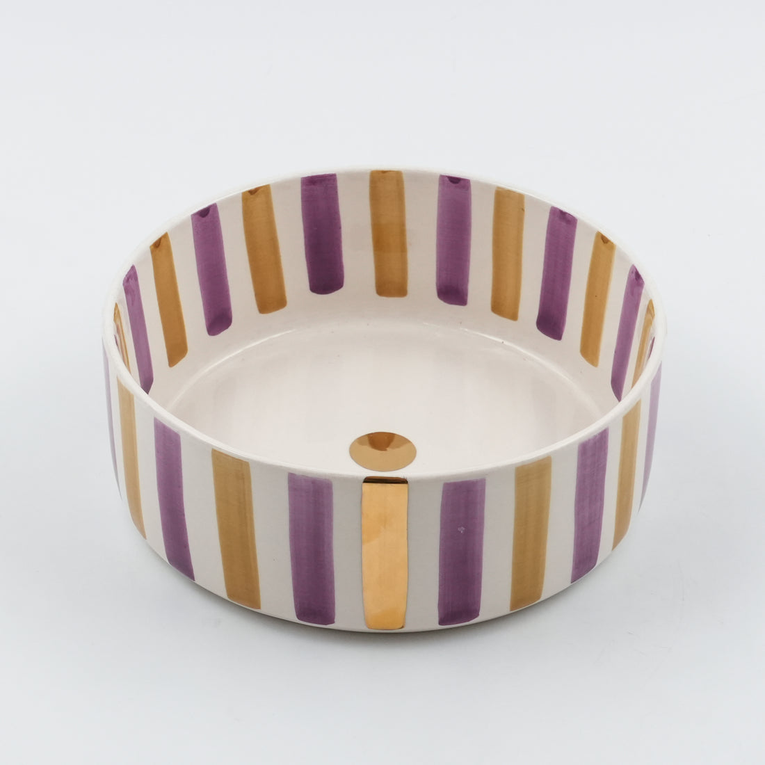 Striped Flat Serving Bowl (18 or 24 cm) - Purple & Beige