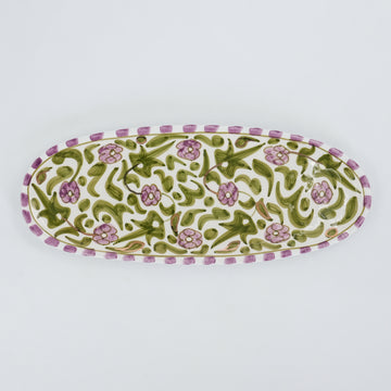 Floral Oval Serving Plate (31 cm) - Mint Green & Purple