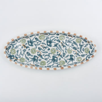 Floral Oval Serving Plate (38 cm) - Stone Blue