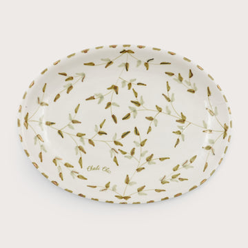 Large Leaves Serving Plate (36 cm) - White & Mint Green