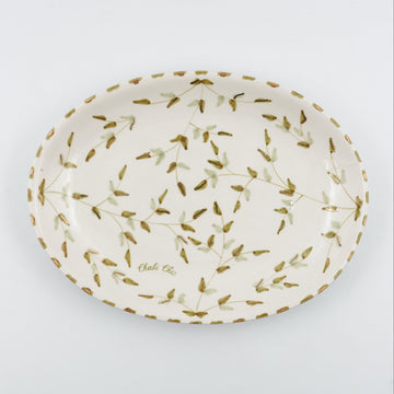 Large Leaves Serving Plate (36 cm) - White & Mint Green