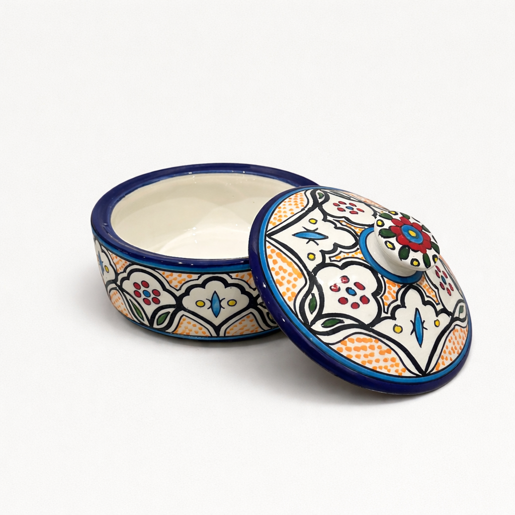 Large Serving Bowl with Lid (21 cm) - Blue & Orange