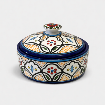 Large Serving Bowl with Lid (21 cm) - Blue & Orange