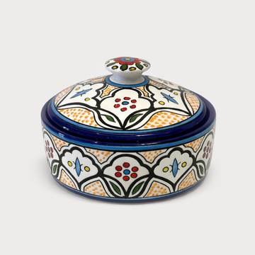 Large Serving Bowl with Lid (21 cm) - Blue & Orange