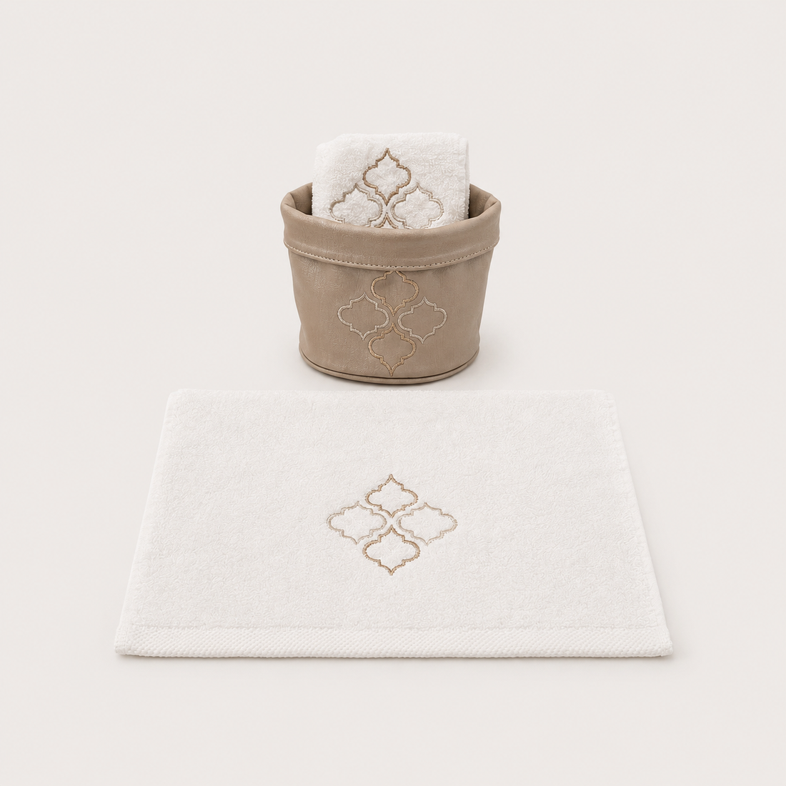 Embroidered Faux Leather Gift Set (3 Pouches & 9 Towels)