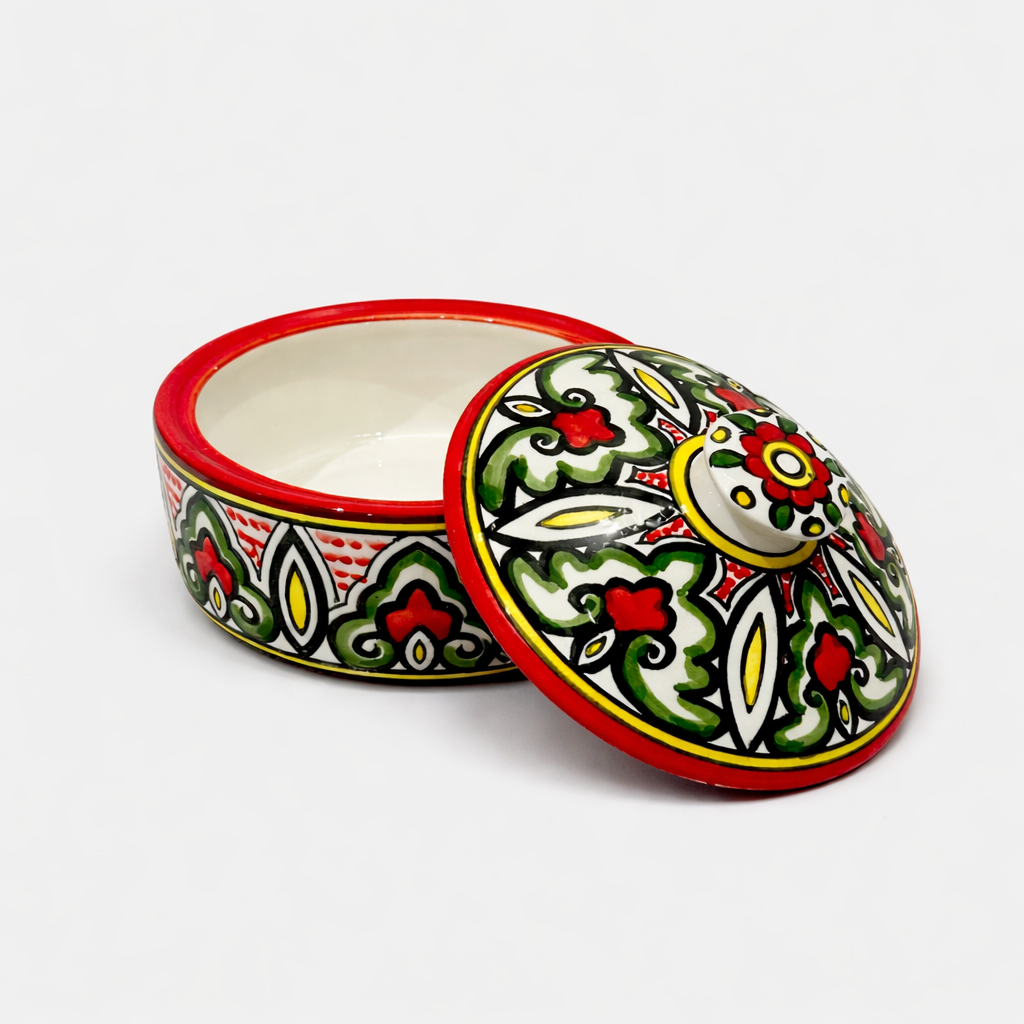 Large Serving Bowl with Lid (21 cm) - Red & Green
