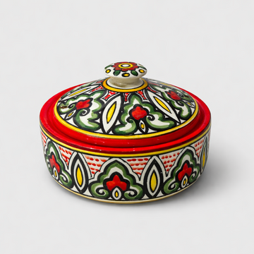 Large Serving Bowl with Lid (21 cm) - Red & Green