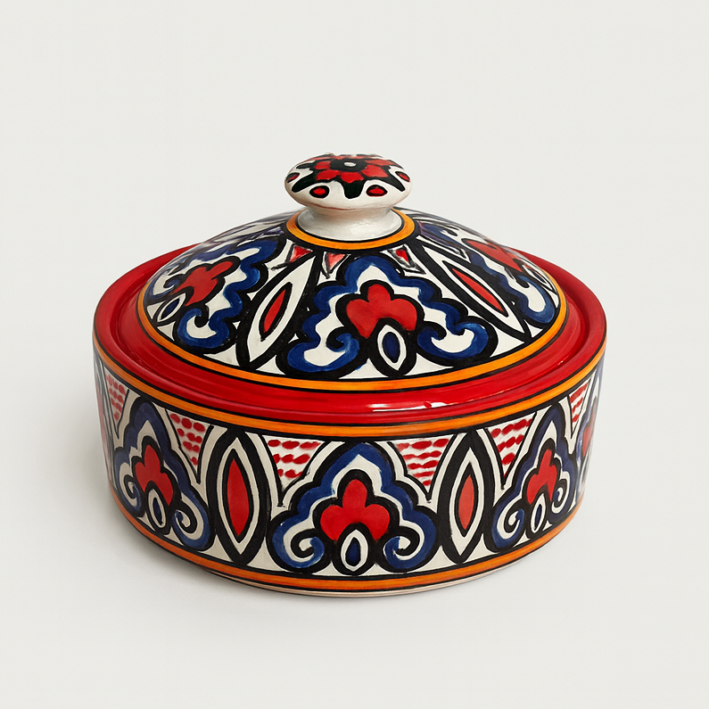 Large Serving Bowl with Lid - Red