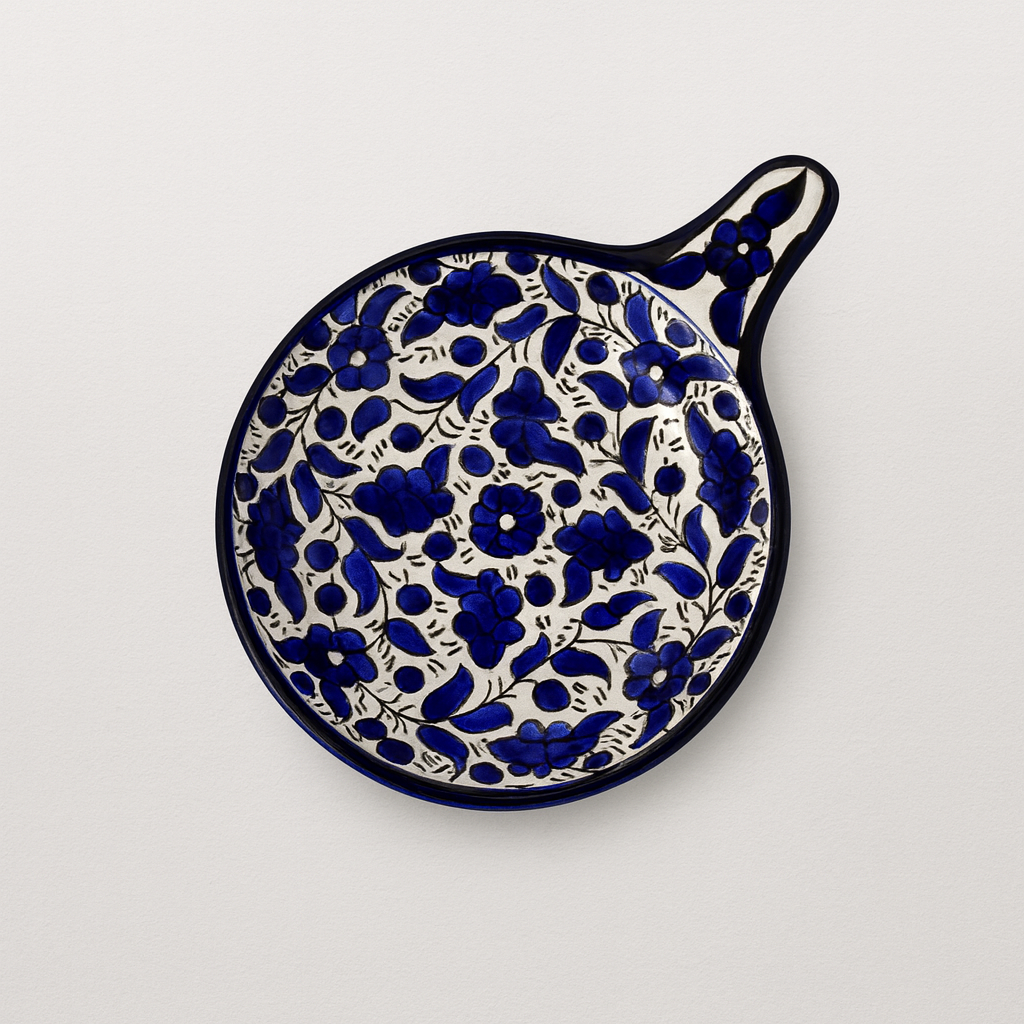 Small Floral Serving Plate with Handle (12 cm) - Blue