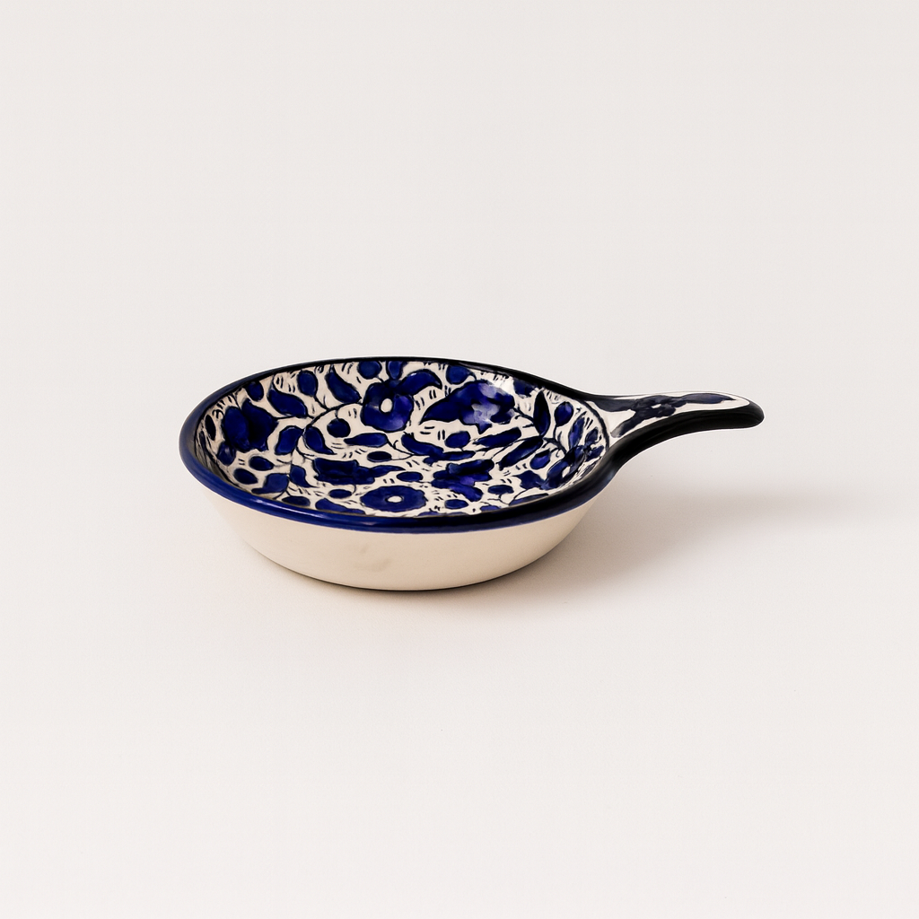 Small Floral Serving Plate with Handle (12 cm) - Blue