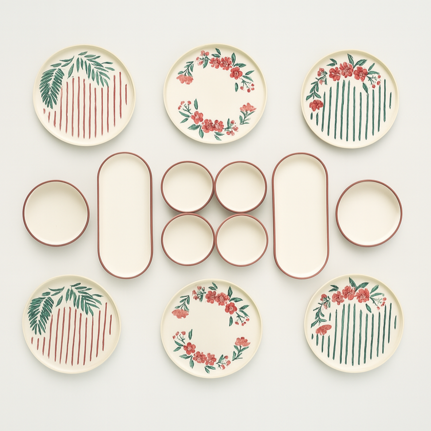 Handmade Floral Collection (Set of 14) - Pink & Green