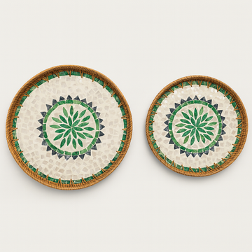 Mosaic Mother of Pearl Trays (Set of 2) - Green & Black
