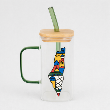 Palestinian Map Transparent Mug with Straw (300 ml)