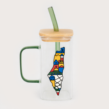 Palestinian Map Transparent Mug with Straw (300 ml)