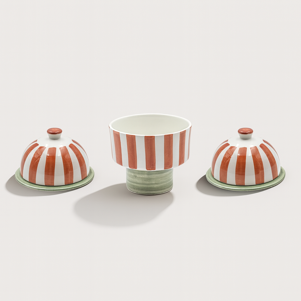 Striped Appetizer Collection (Set of 3) - Orange & Green