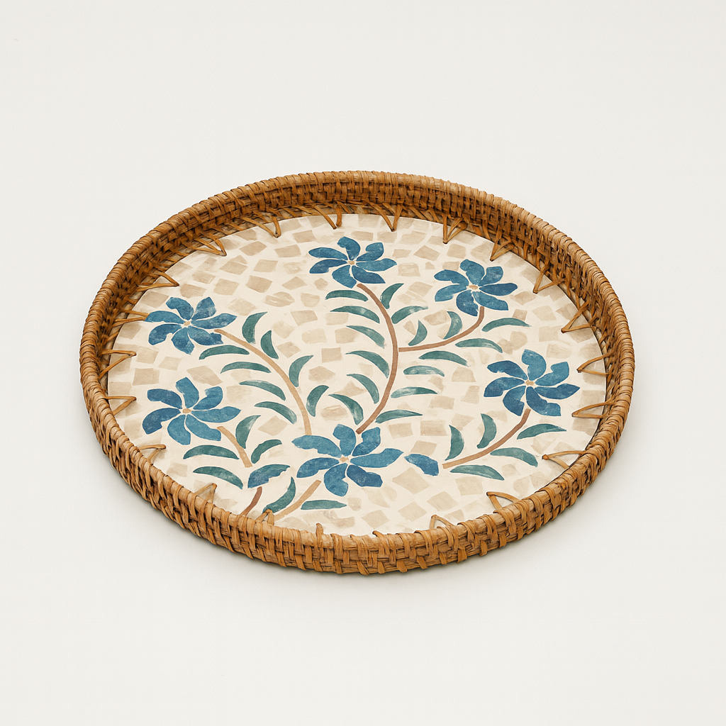 Floral Mother of Pearl Tray (30 cm) - Blue