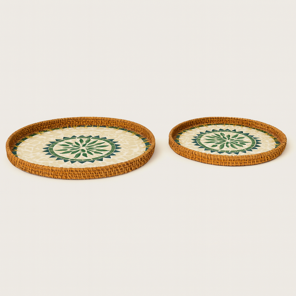 Mosaic Mother of Pearl Trays (Set of 2) - Green & Black