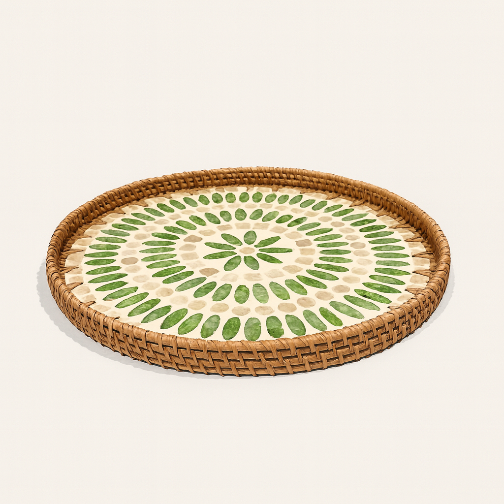 Mosaic Mother of Pearl Tray (34 cm) - Green