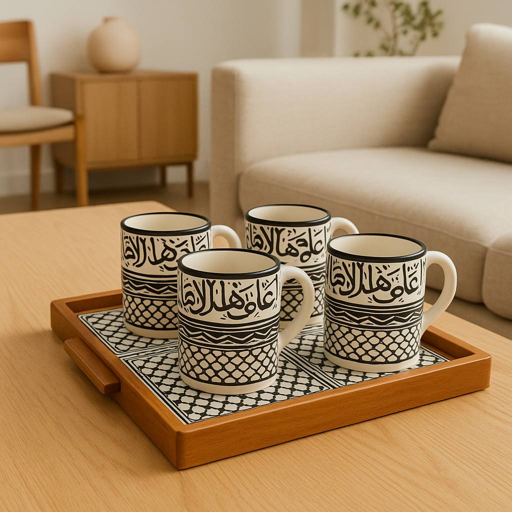 Keffiyeh Tray and Mugs (Set of 5)