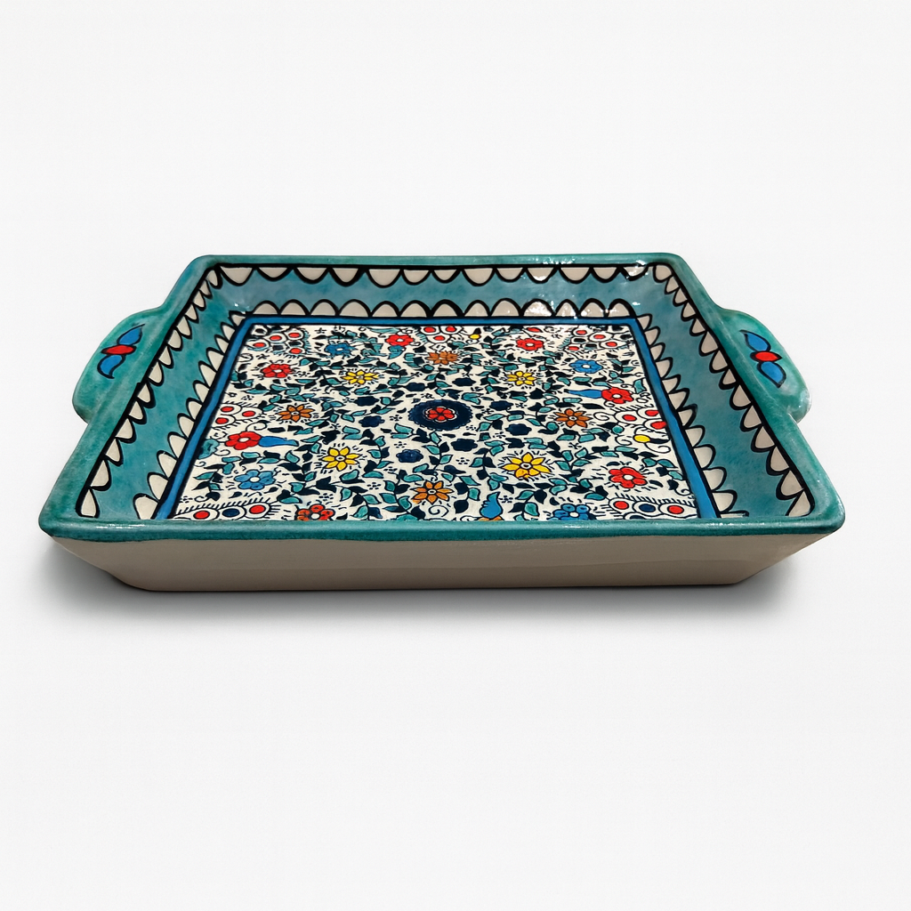 Medium Floral Serving Plate (23 cm) - Turquoise