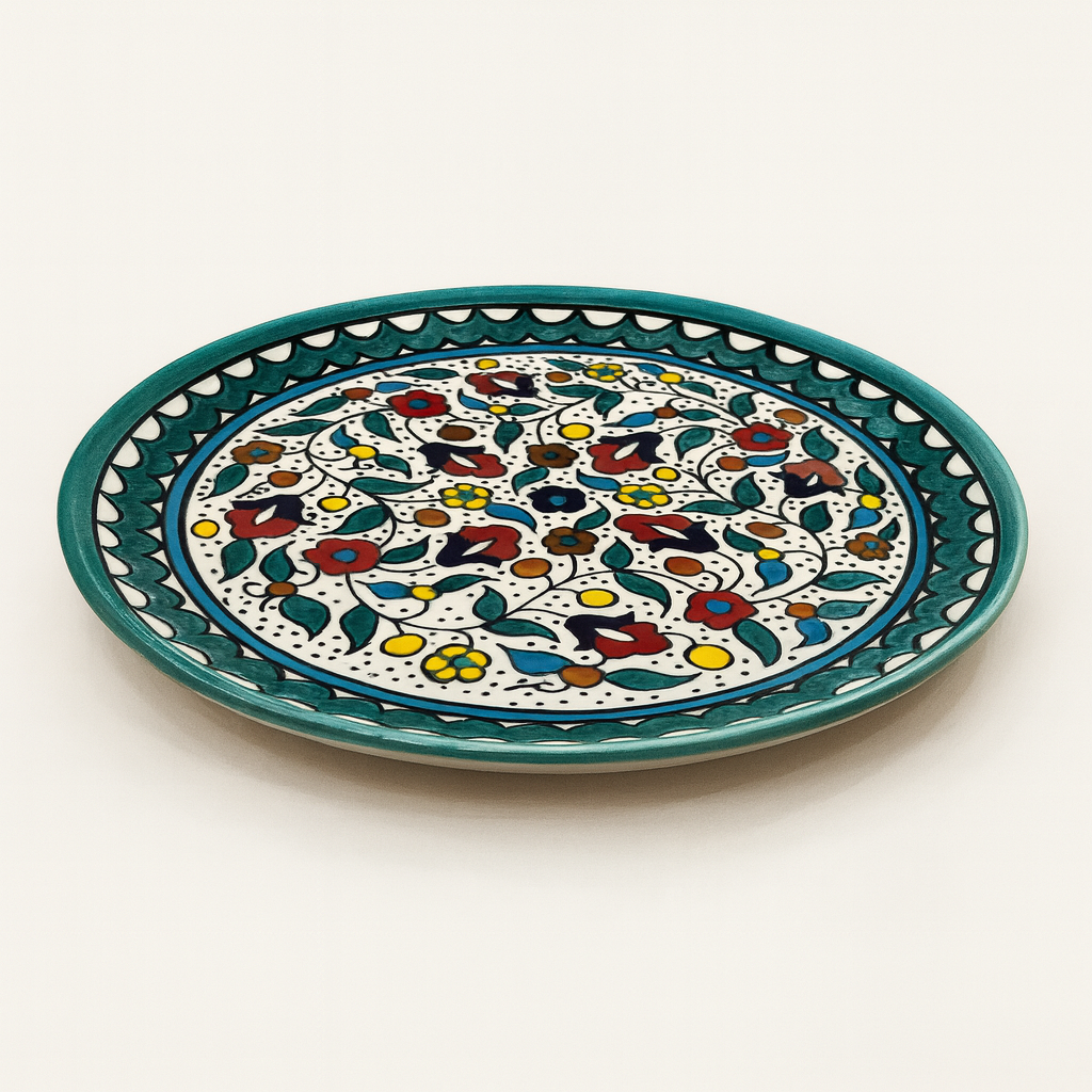 Large Floral Plate (26 cm) - Turquoise