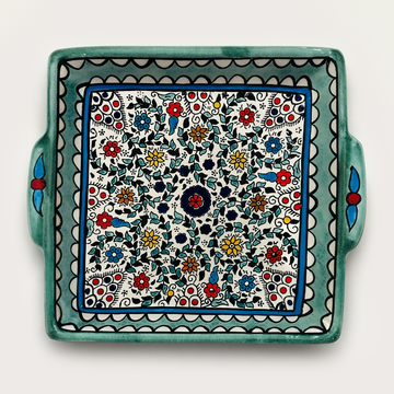 Medium Floral Serving Plate (23 cm) - Turquoise