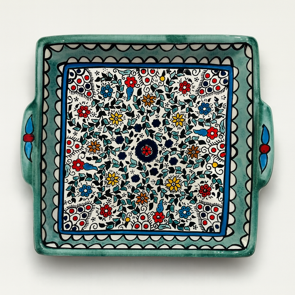 Medium Floral Serving Plate (23 cm) - Turquoise