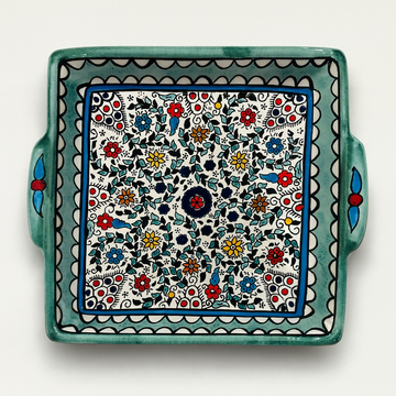 Medium Floral Serving Plate (23 cm) - Turquoise