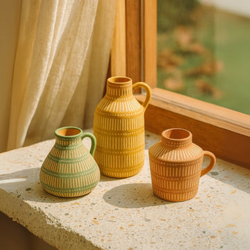 Striped Vases (Set of 3) - Green, Brown & Yellow