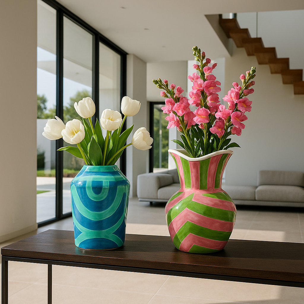 Handmade Striped Vases (Set of 2)