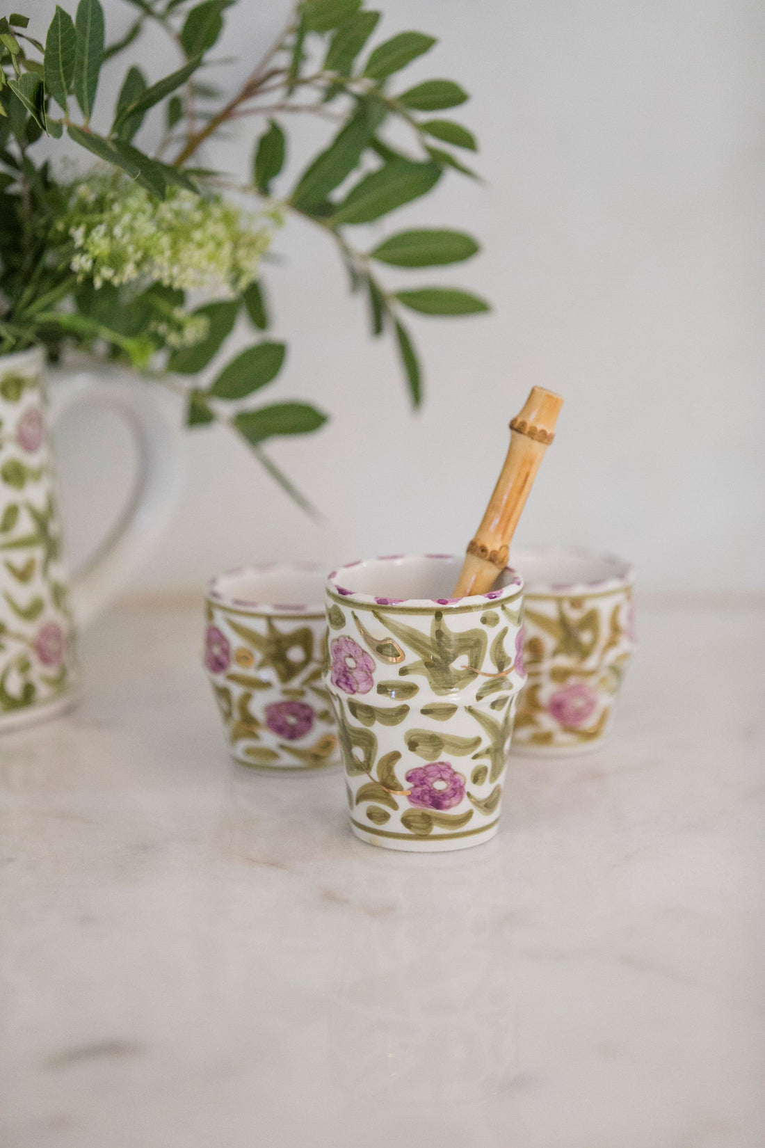 Medium Floral Cups (200 ml) (Set of 2) - Mint Green